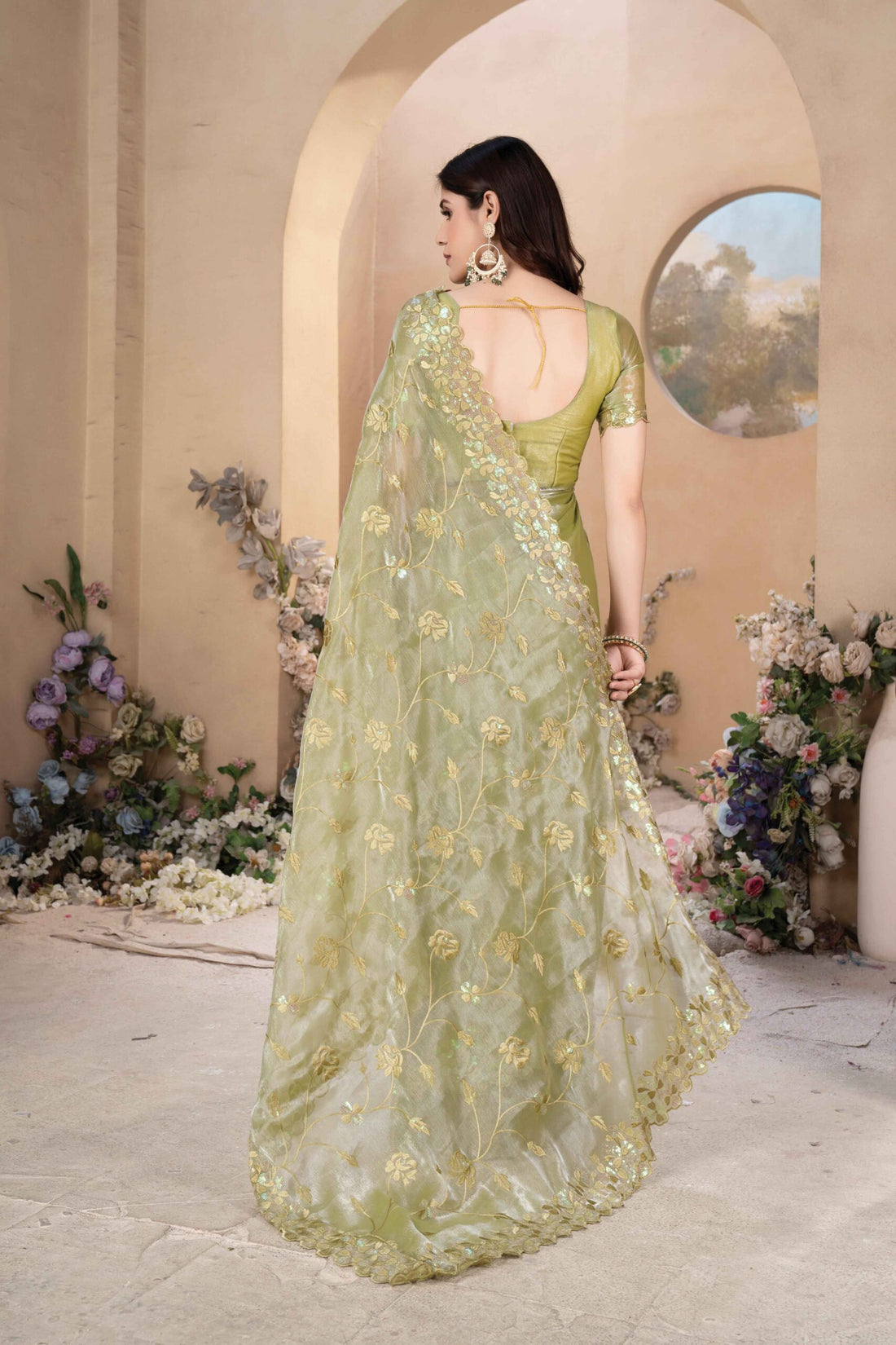 Olive Green Saree