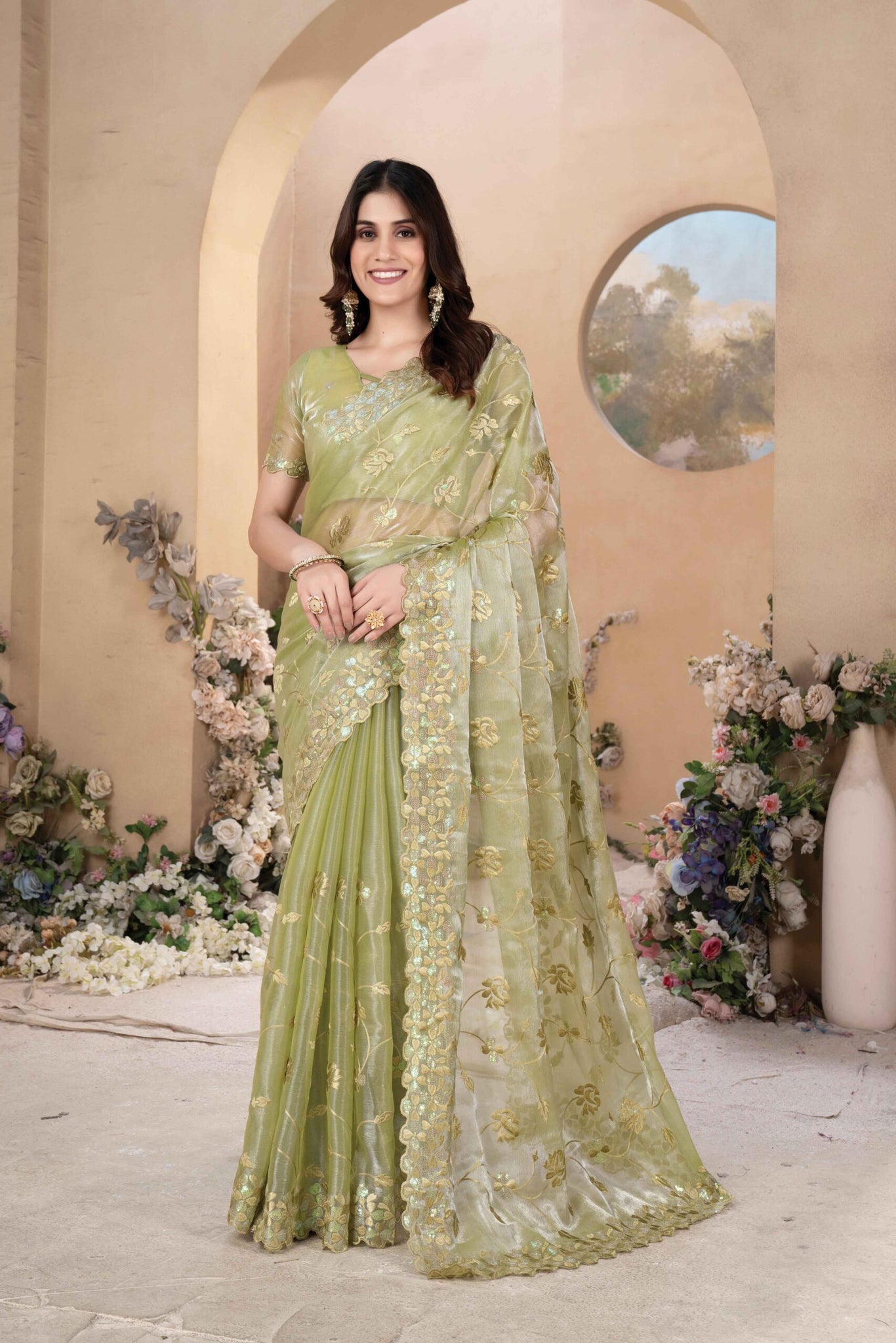 Olive Green Saree