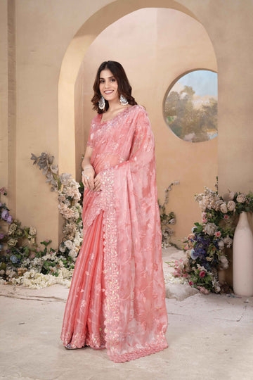 Coral Pink Saree