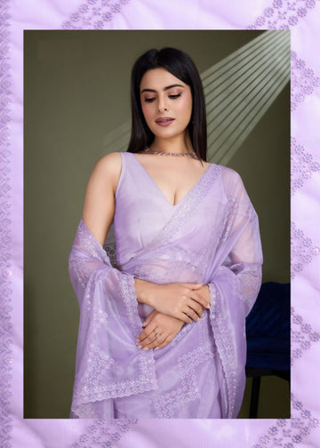 Lavender Net Saree