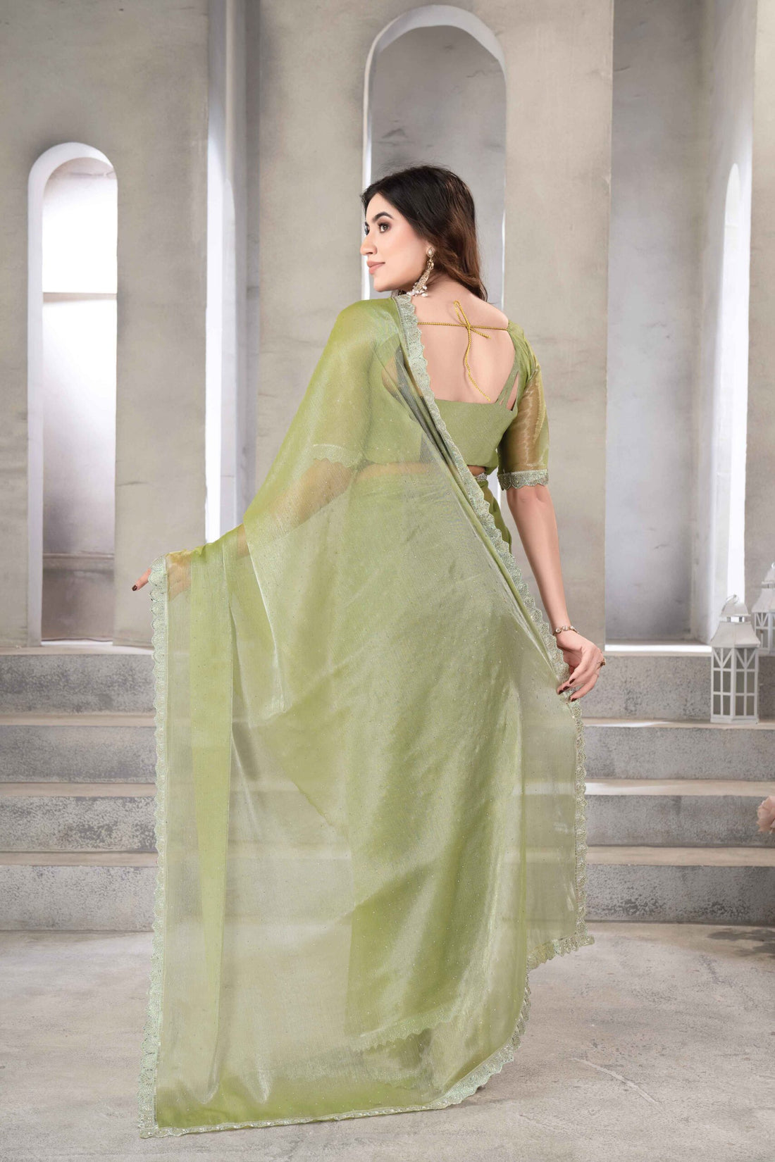 Saga Green Long Sleeve Saree