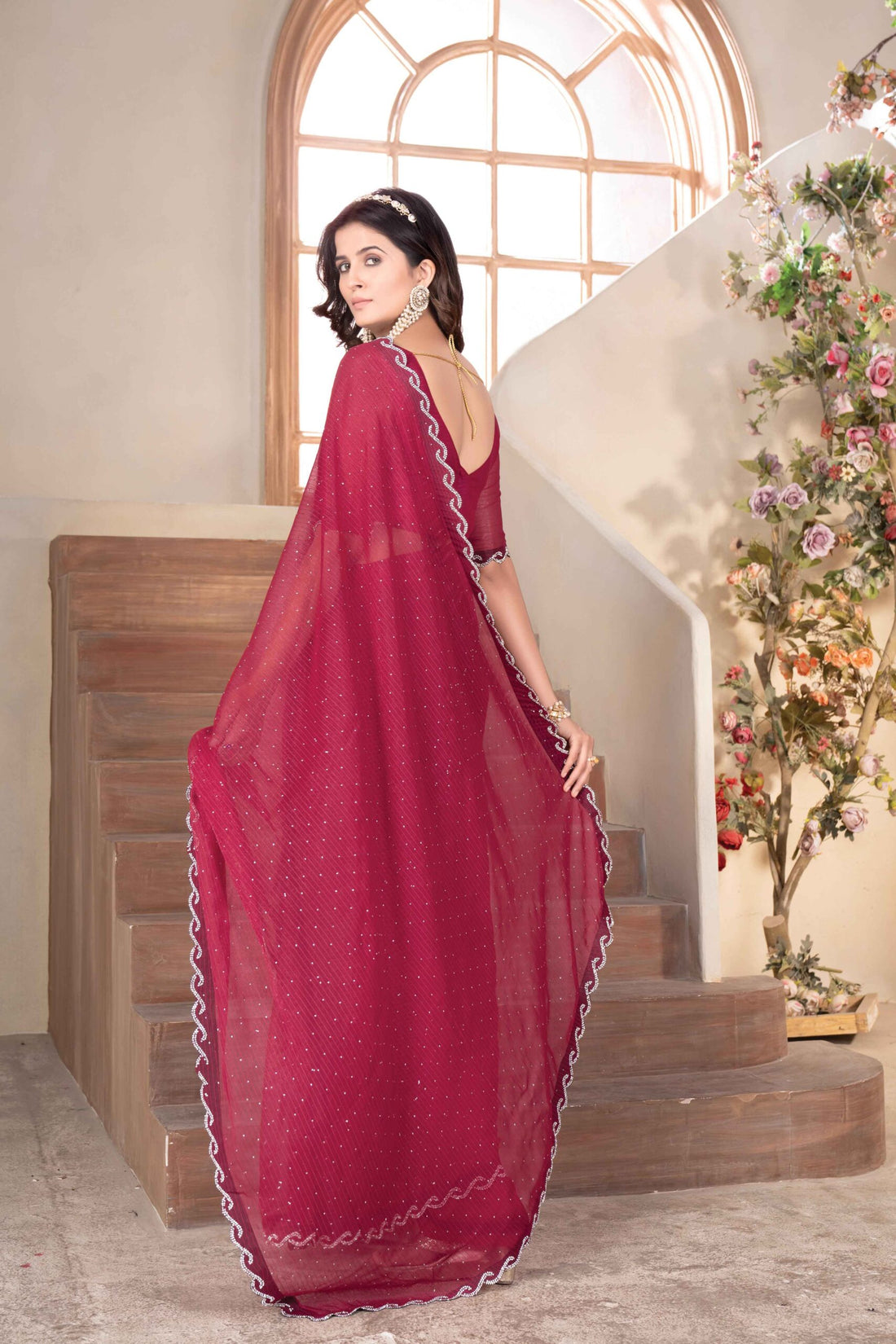 Wine Red Saree