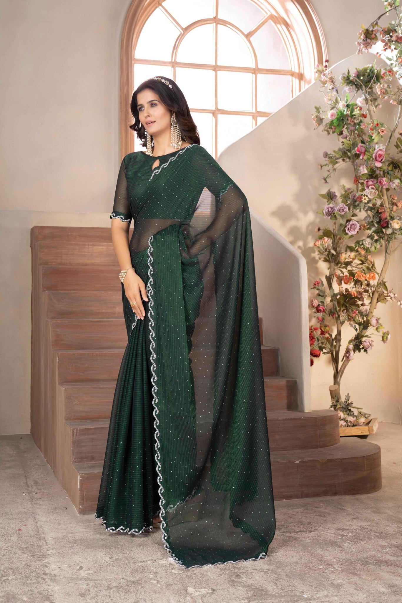 Dark Green Saree