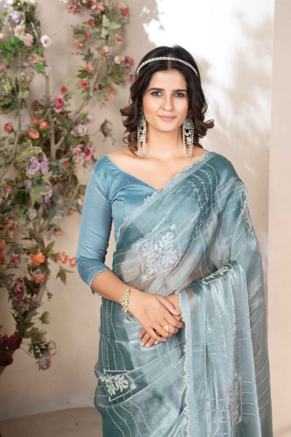 Teal/Turquoise Blue Saree