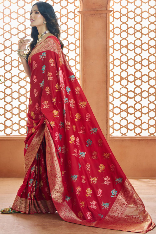 Scarlet Red Banarasi silk