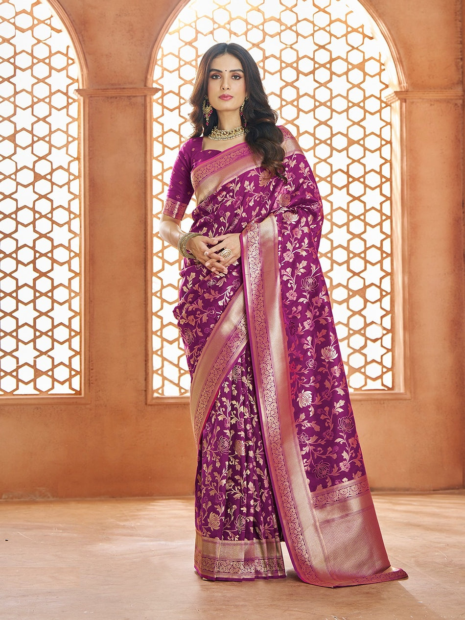 Wine colour  Banarasi silk