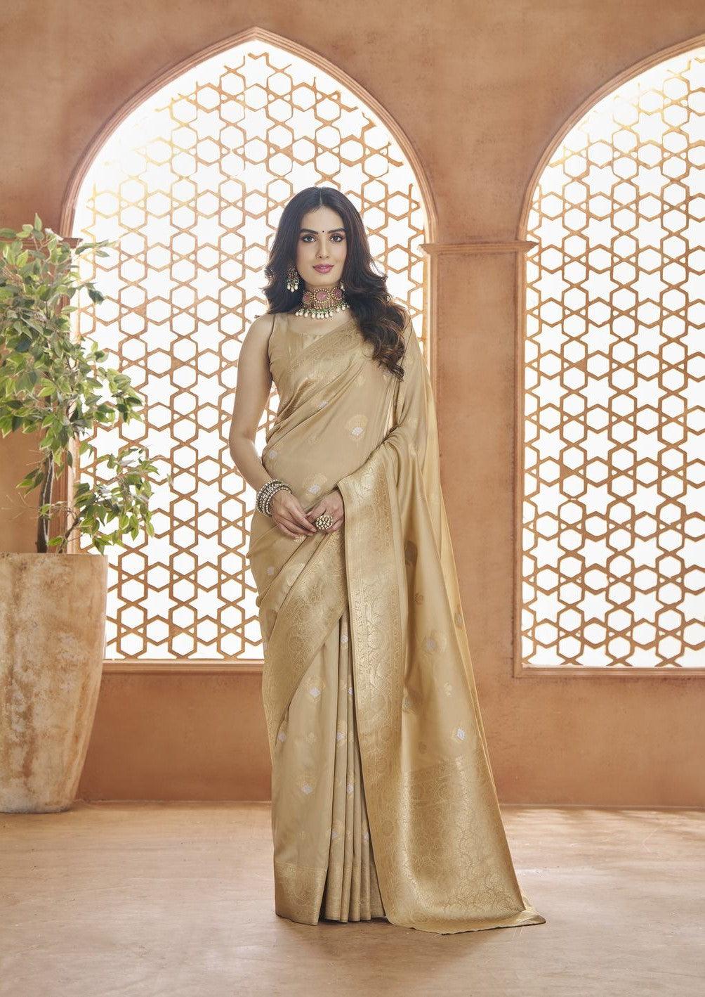 Golden colour banarasi silk