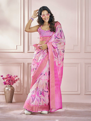 Pink soft silk saree