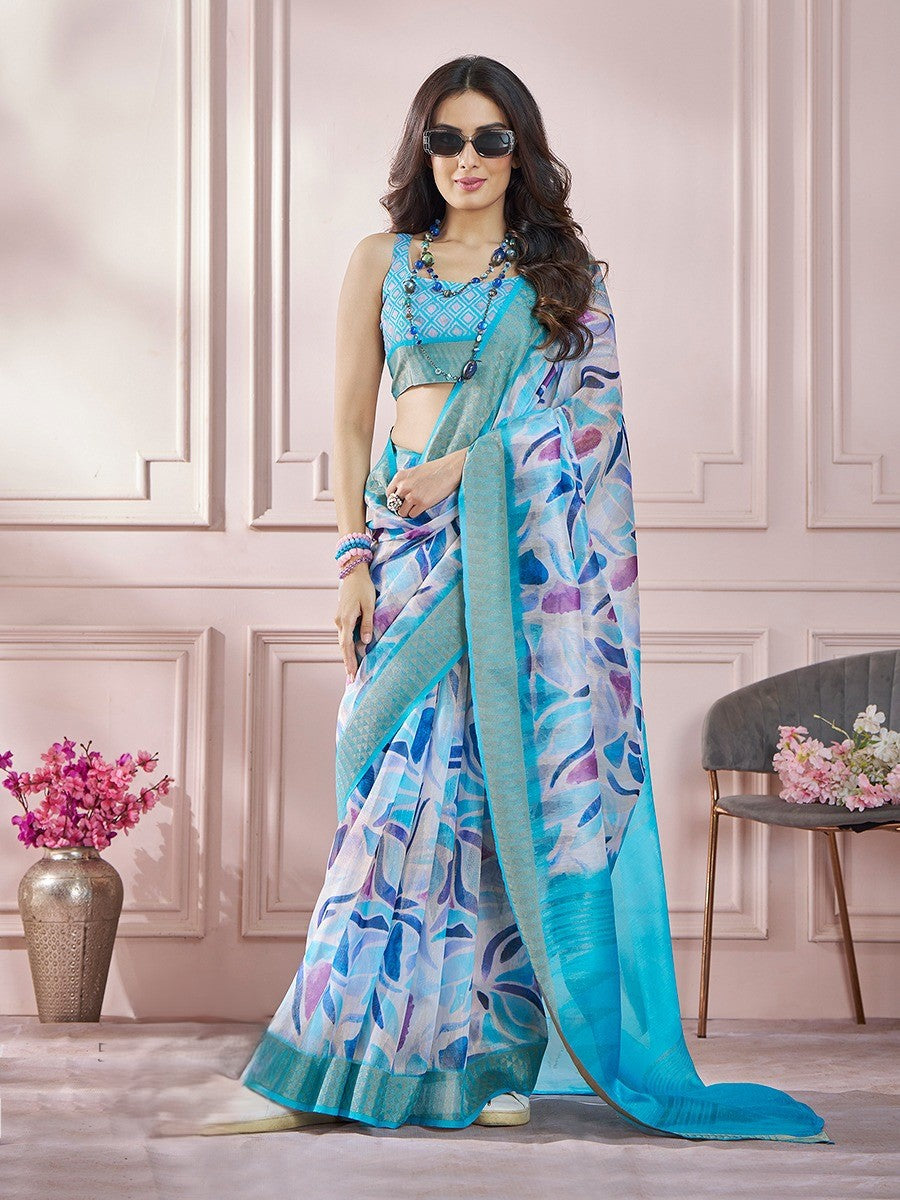 Blue colour soft silk saree