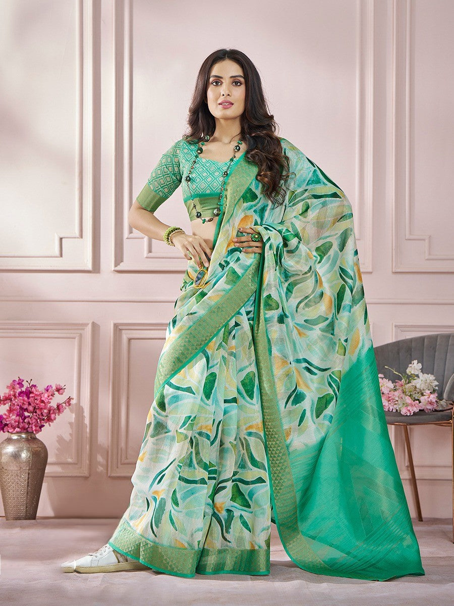 Green colour soft silk saree