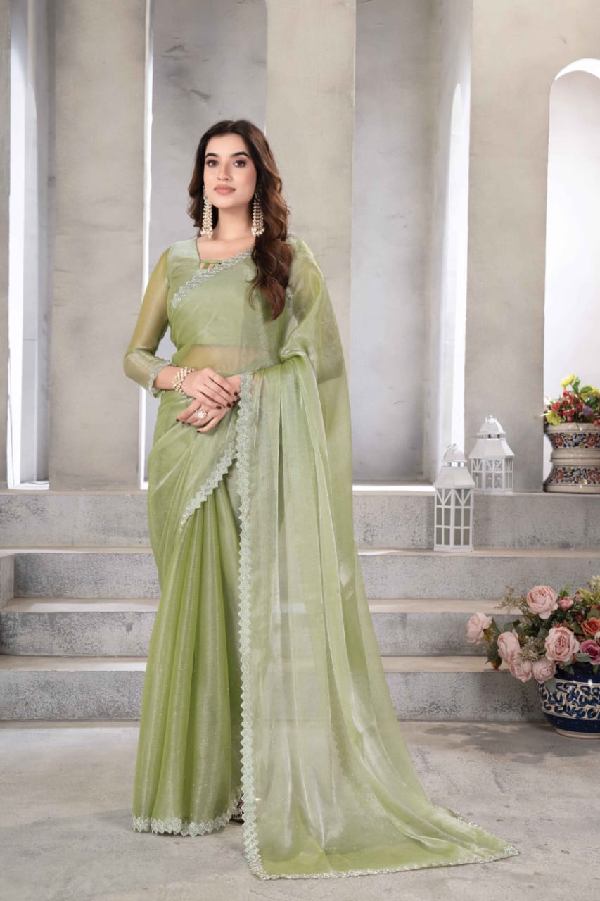 Saga Green Long Sleeve Saree