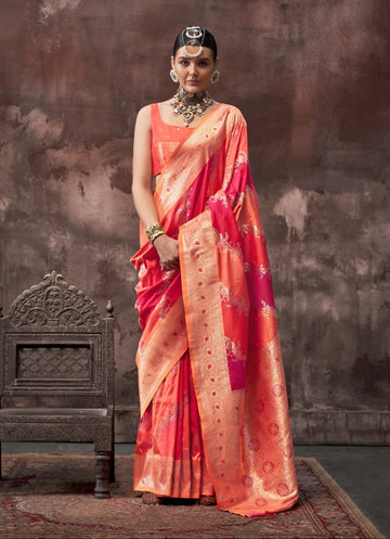 Orange festival wear silk saree