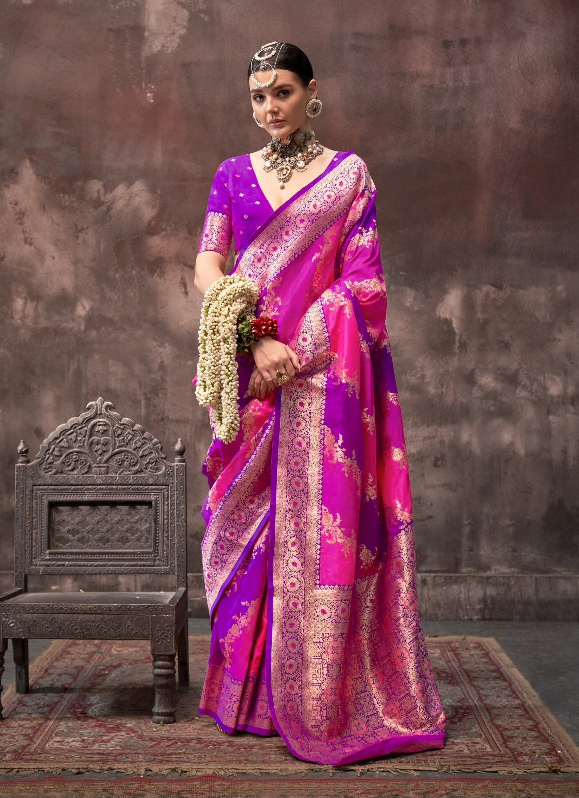 Pink festival wear silk saree