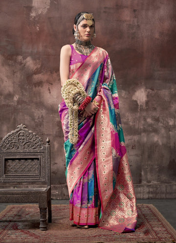 Teal  blue festival wear saree