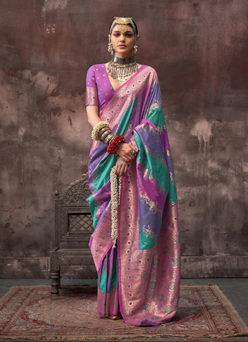 Lavender festival wear saree