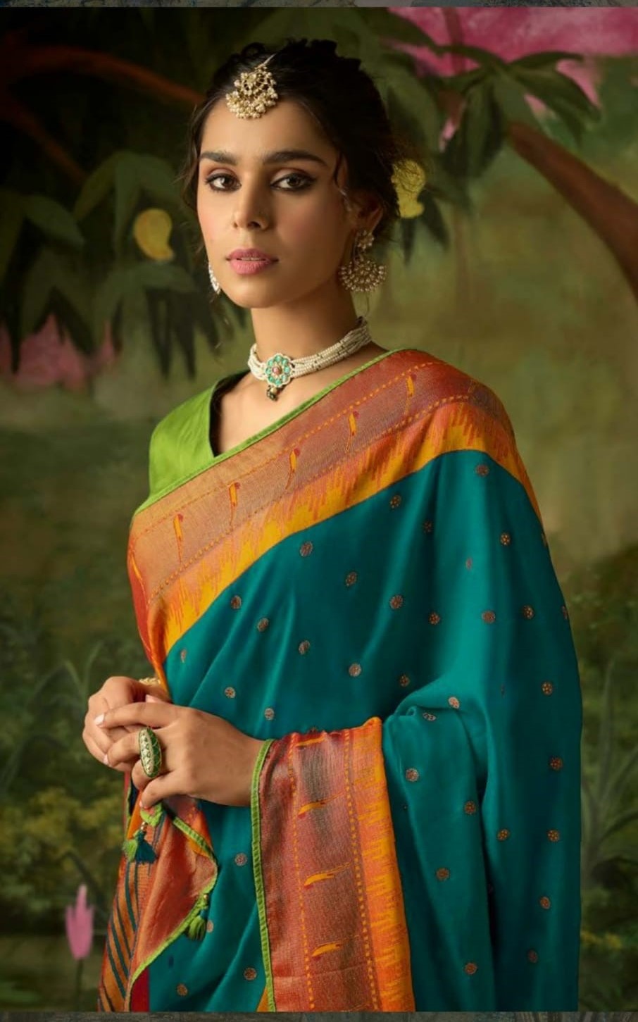 Kimorasilk teal blue paithani saree