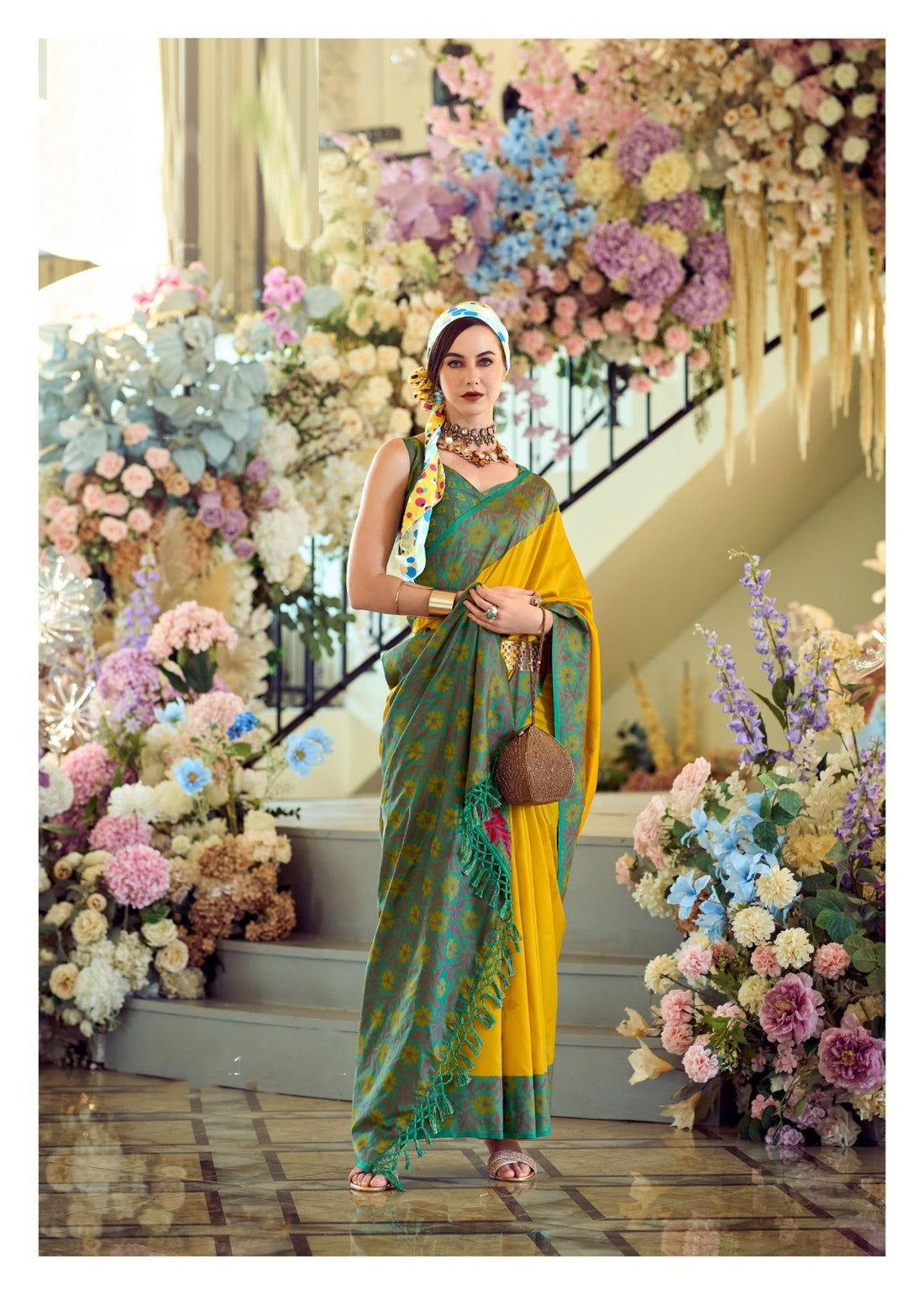 Buttercup yellow  ikkat print  saree