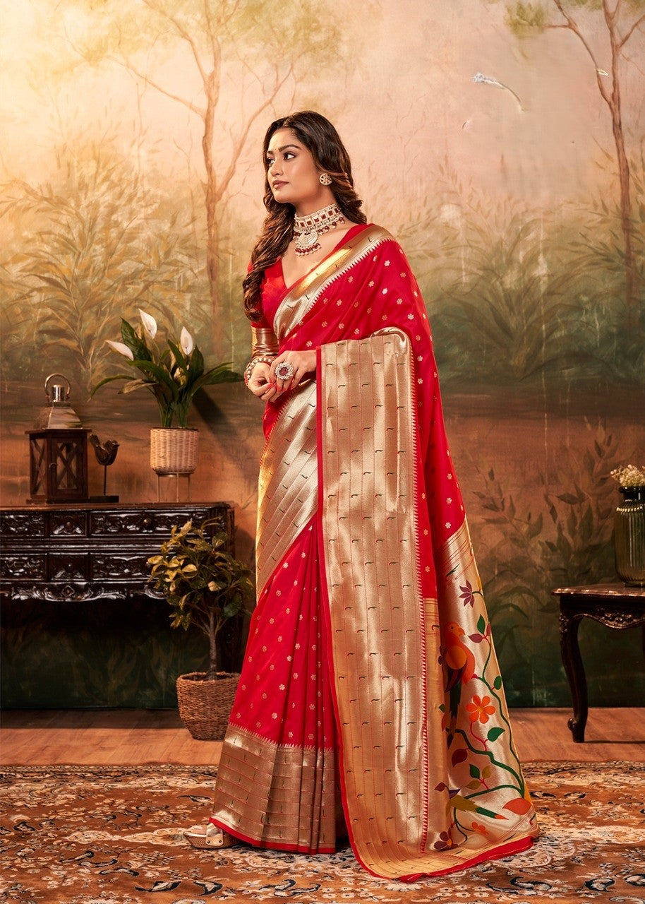 Red colourPavitra paithani with zari weaving