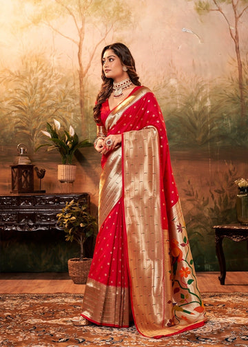 Red colourPavitra paithani with zari weaving