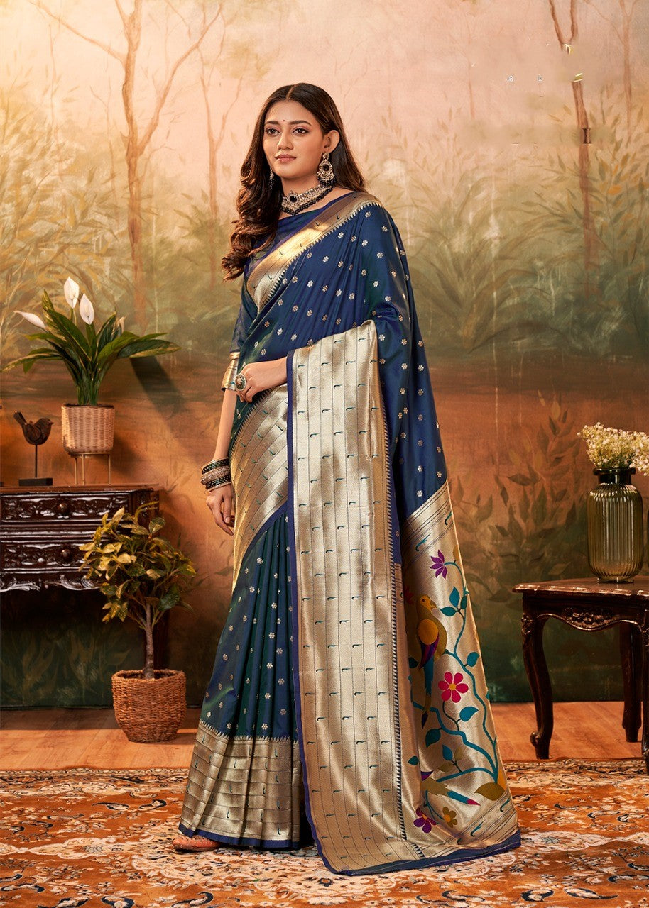 Navy Blue Pavitra paithani with zari weaving