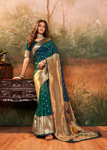 Green Pavitra paithani with zari weaving paithani