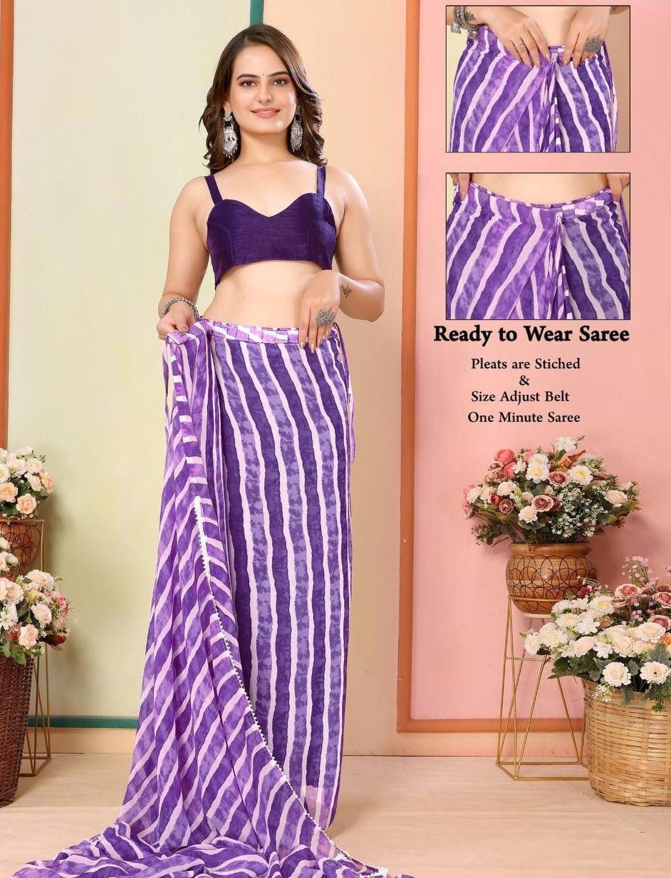 Lavender laheriya print ready to wear saree