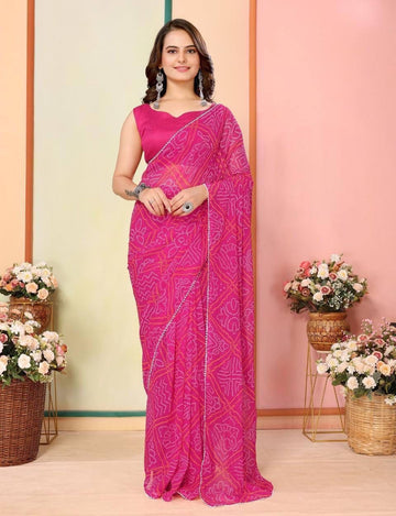 Pink bandhej print ready to wear saree