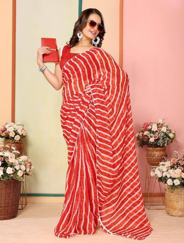 Red laheriya print ready to wear saree