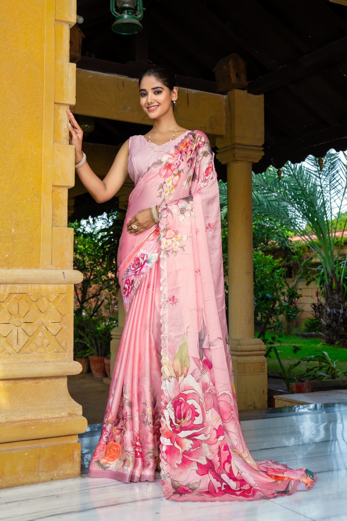 Pink Floral Saree