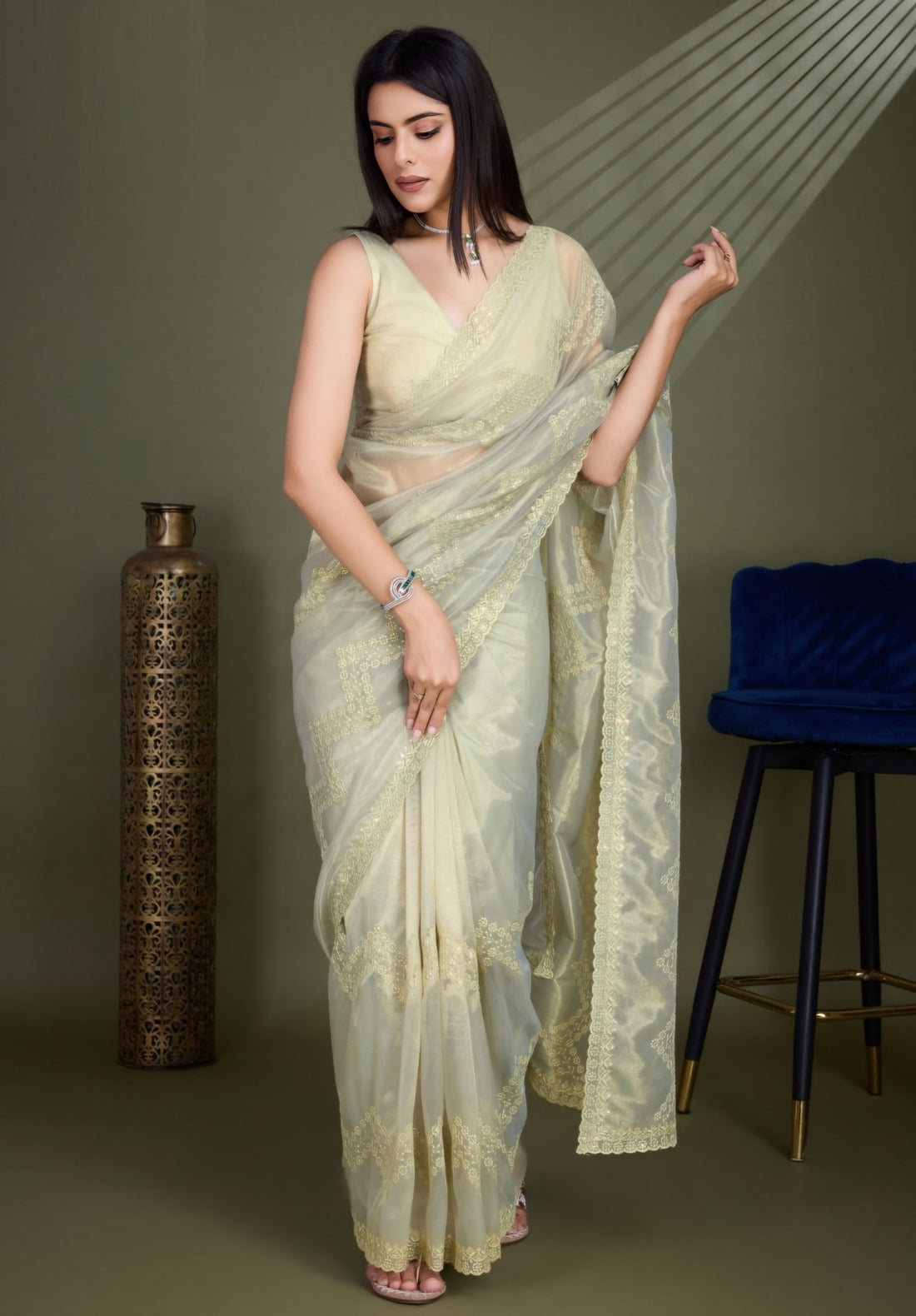 Pista green net saree