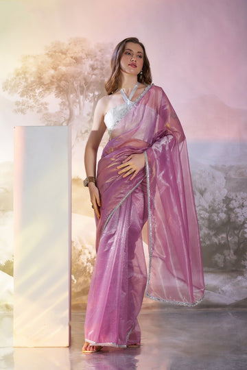 Pink Colour Fancy Lace Border Saree