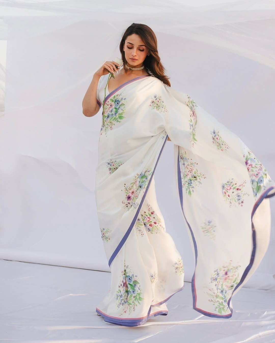 Soft Georgette Flower Print Bollywood Saree