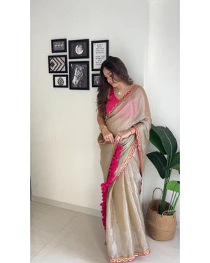 Jimmi chu tissue saree with sequince and thread lace